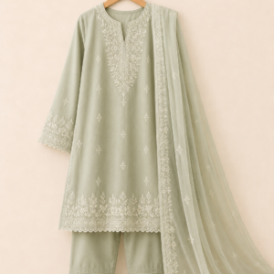 Mint Elegance Embroidered Suit